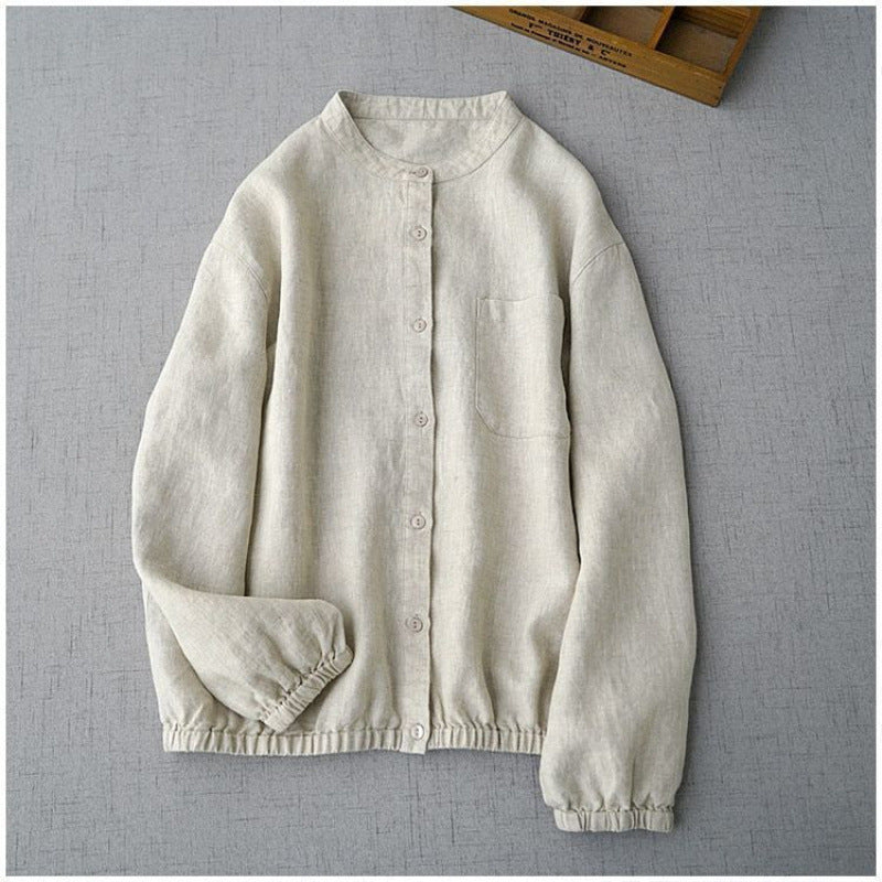 Japanese-style Retro Cotton And Linen Long Sleeve Tops Shirt