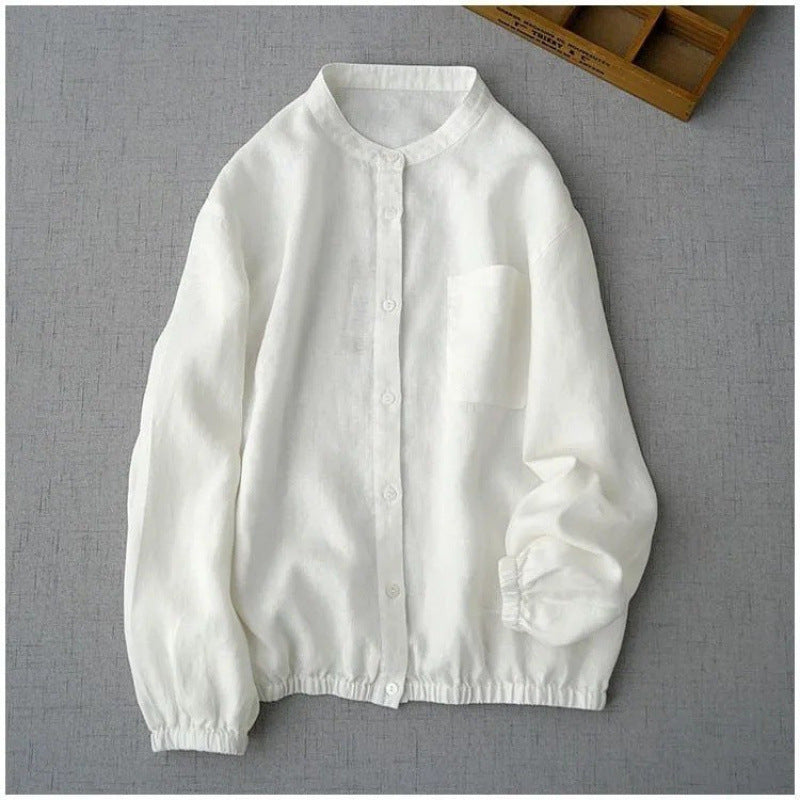 Japanese-style Retro Cotton And Linen Long Sleeve Tops Shirt